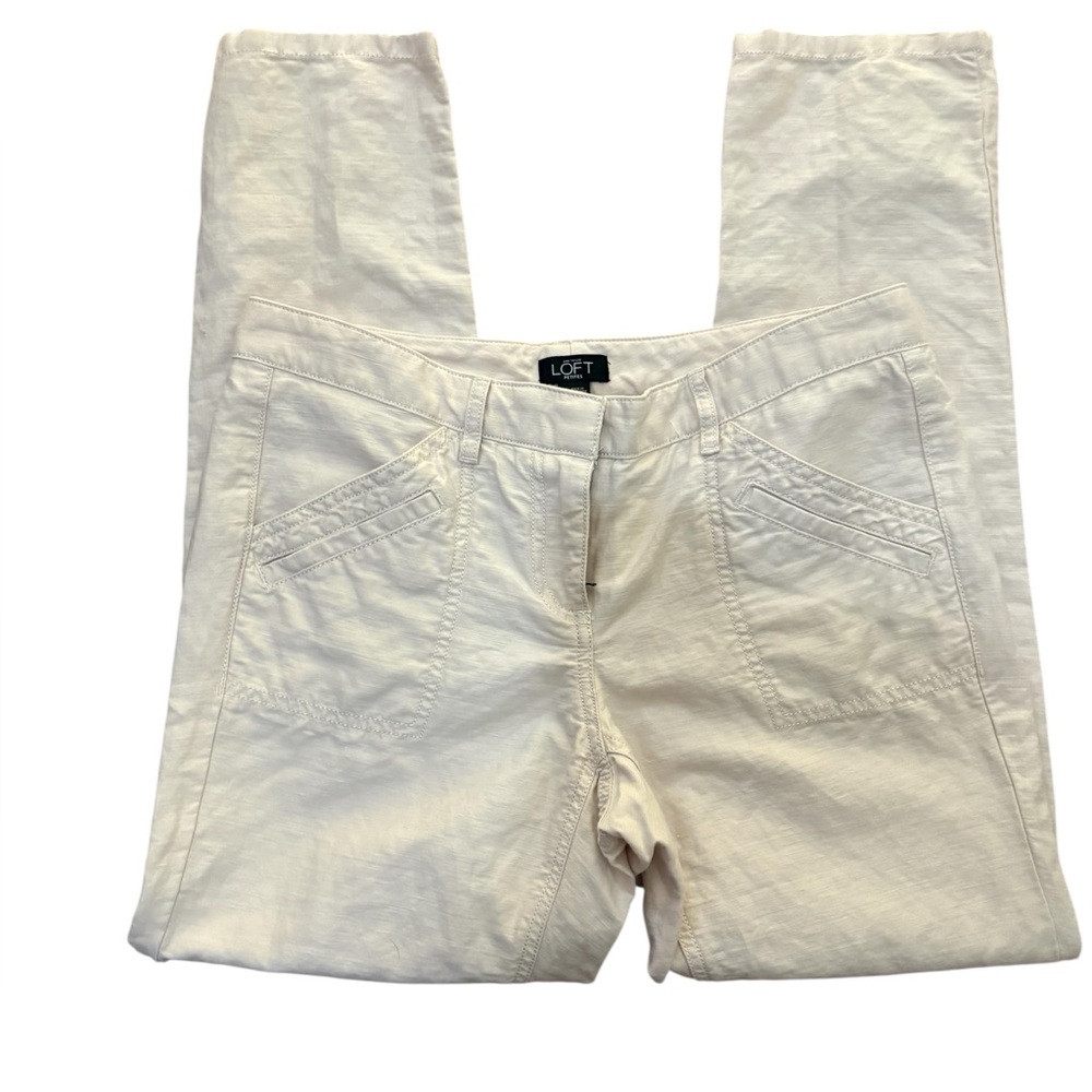 LOFT Cream Straight-Leg crop pants